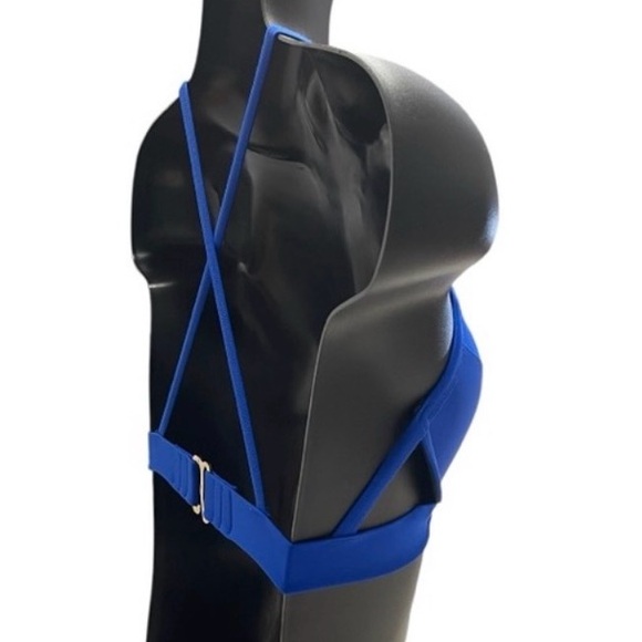 Abercrombie & Fitch Blue Push-Up Bikini Top 34B Gold Accent Cross-Back Swim - Picture 6 of 6